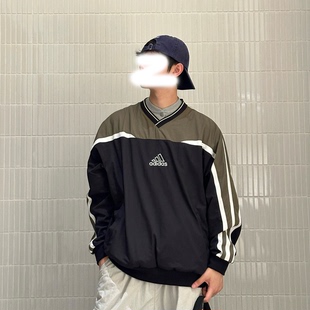 阿迪达斯陈冠希同款卫衣男春季复古V领宽松运动休闲套头衫JD5395