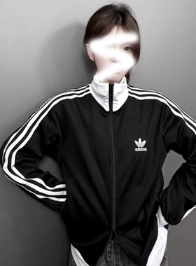 Adidas阿迪达斯三叶草外套女春季运动复古三条纹立领夹克IW3174