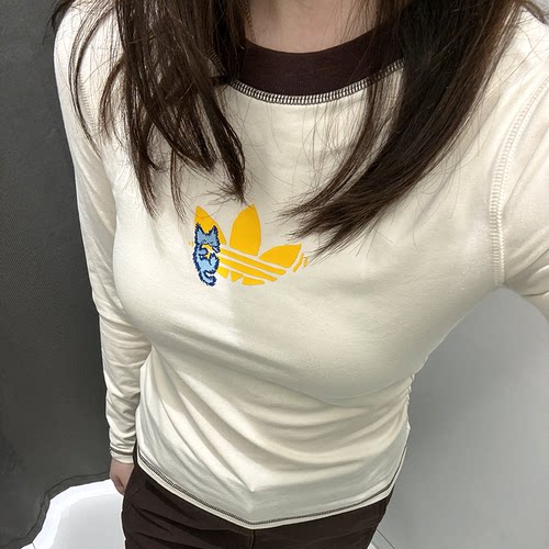 阿迪达斯三叶草女款运动休闲舒适长袖T恤打底衫上衣T恤JL7549