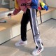 Adidas三叶草春季男女经典黑白排扣裤子高腰直筒宽松美式运动长裤