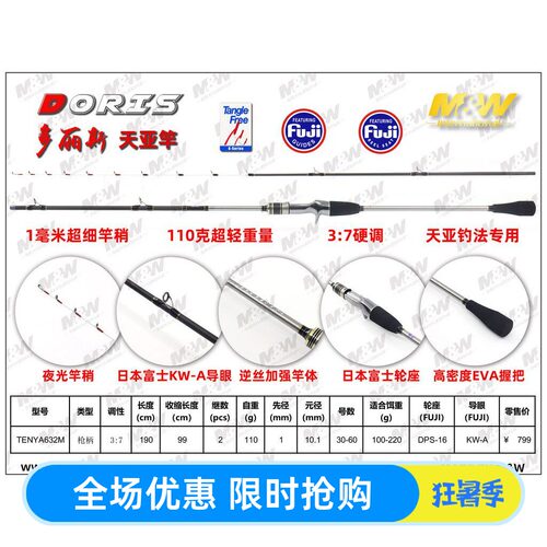 MW多丽斯专业带鱼天亚竿TENYA G-MAX船竿30-60号实心梢枪直柄近海