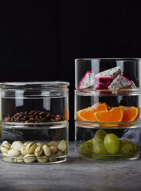 北欧ins高硼硅耐热玻璃水果沙拉防尘碗餐盒甜品盒透明叠叠乐带盖