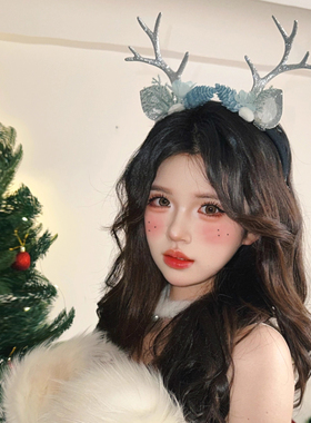冰雪公主~圣诞雪花银色鹿角发箍氛围感羽毛松枝毛球头箍cos发饰