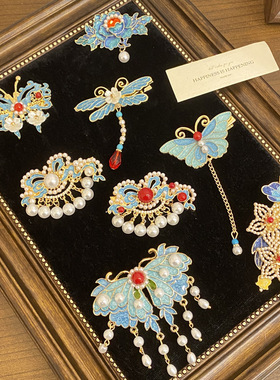 新中式国风蝴蝶仿珍珠发夹日常旗袍汉服发饰古风精致流苏侧边夹