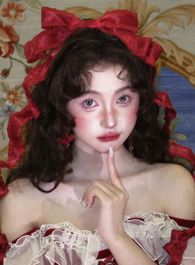 圣诞在逃公主红色蝴蝶结飘带顶夹甜美少女写真拍照发夹氛围感头饰