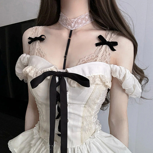 黑色性感蕾丝T字项圈项链chocker女挂脖颈带颈饰颈链纯欲锁骨链