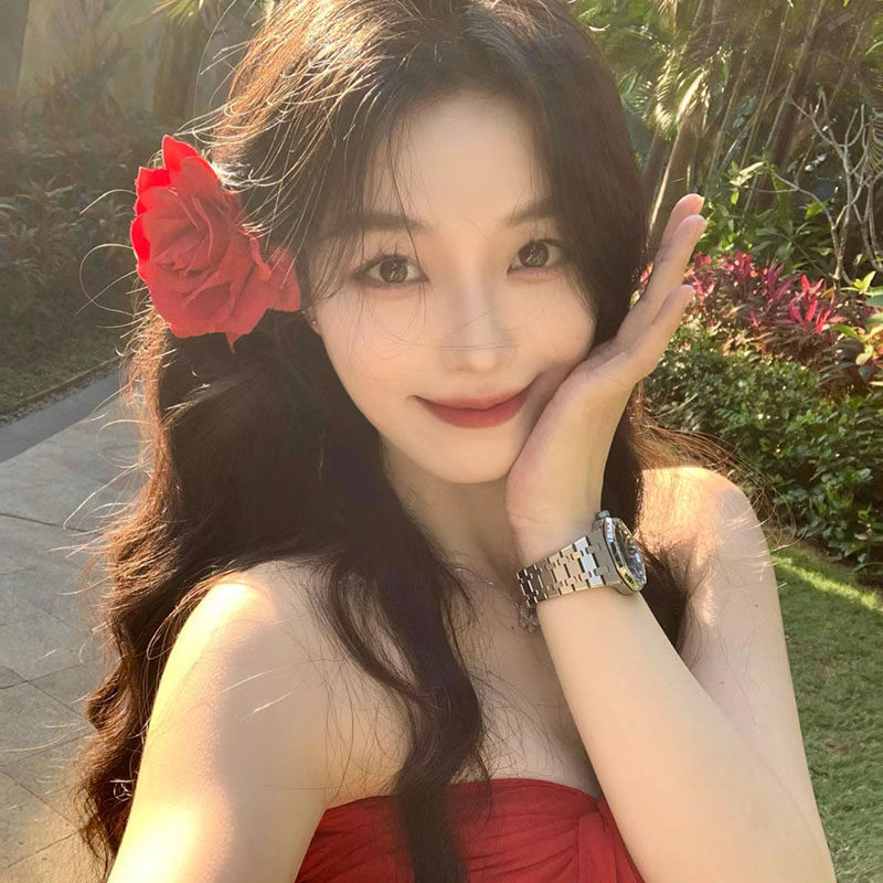 法式复古红色玫瑰花朵发夹头饰女图片