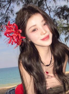 新中式复古红色彼岸花发夹氛围感仿真花侧边夹高级感精致头花发饰