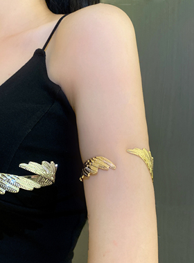 欧美金属羽毛臂镯手镯高级感轻奢