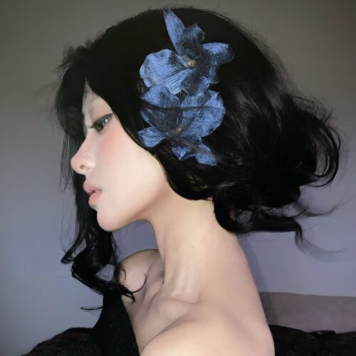 新中式复古蓝色花朵发夹