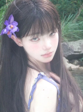 新中式紫色蕙兰花发夹侧边仿真假花发卡氛围感头花温柔花朵发饰女