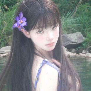 新中式紫色蕙兰花发夹侧边仿真假花发卡氛围感头花温柔花朵发饰女