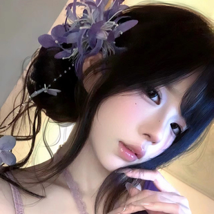 氛围感紫色绣球花流苏发夹新中式气质温柔盘发侧边夹彼岸花抓夹