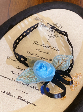 高级感气质蓝色玫瑰花蕾丝项链