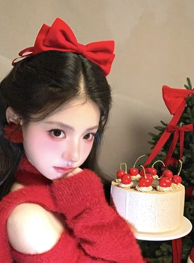 圣诞氛围感红色蝴蝶结发夹女新年甜美可爱顶夹高级感公主头发饰