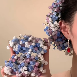 刘亦菲晚宴同款满天星仿真花头饰油画公主礼服头花后脑勺簪花发夹