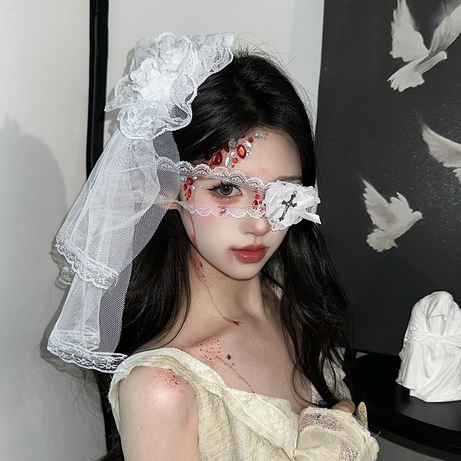万圣节cos鬼新娘白蕾丝头纱发夹