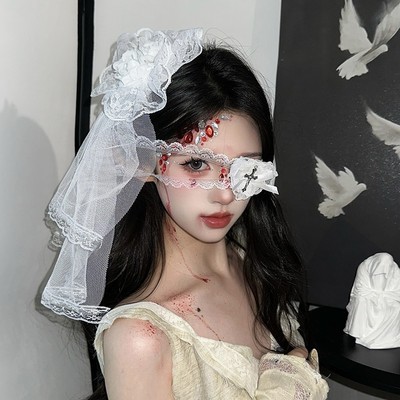 万圣节cos鬼新娘白蕾丝头纱发夹