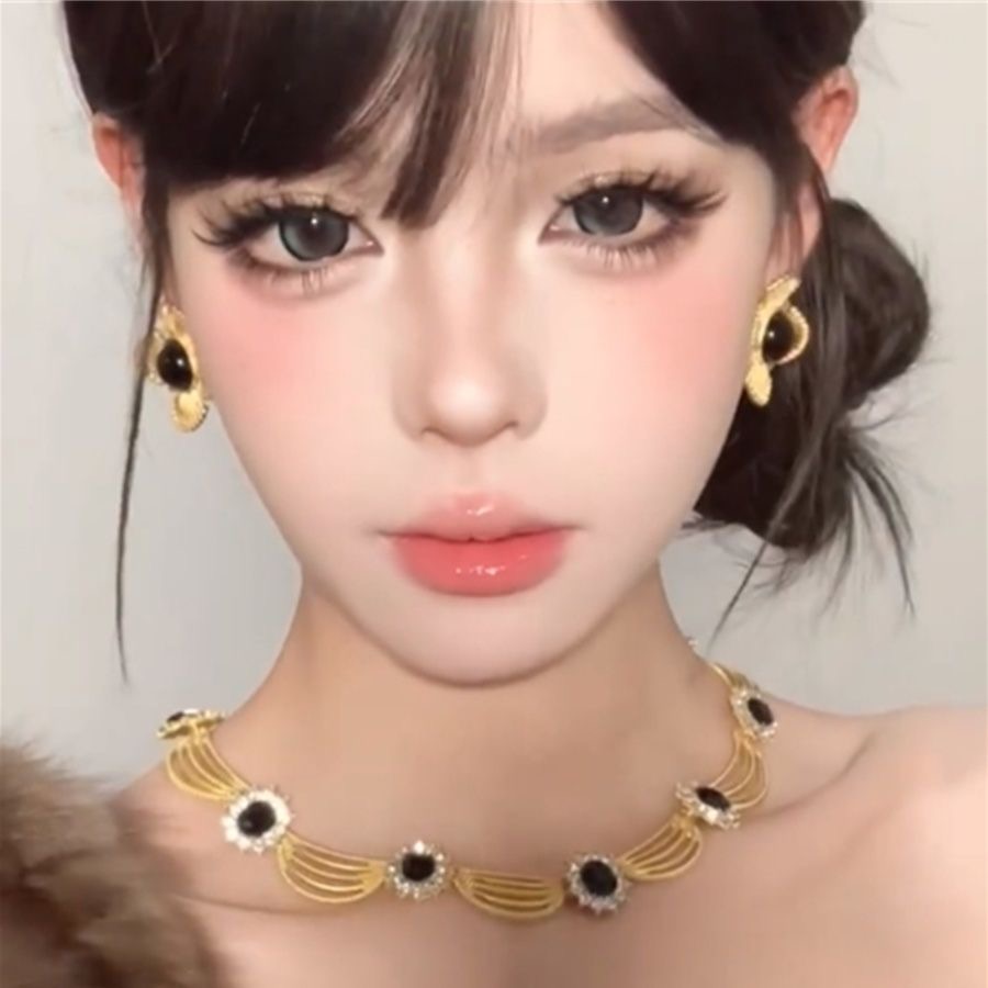 欧美复古椭圆几何水钻项链女