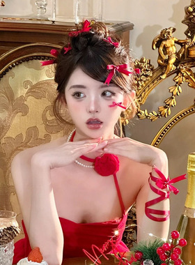 甜美红色蝴蝶结小发夹法式芭蕾风丝带发卡绑发编发侧边夹发饰女