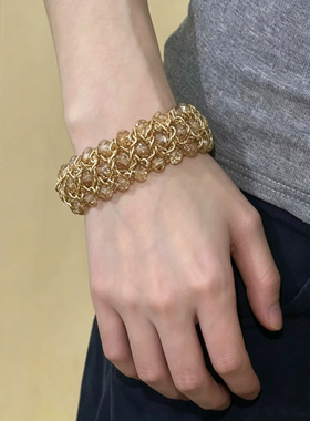 中古宽版仿水晶链条编织手镯