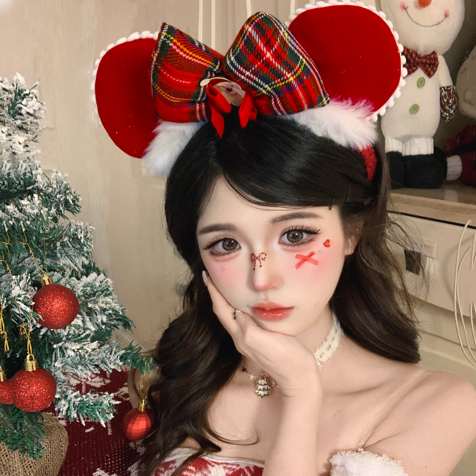 圣诞节红色蝴蝶结发箍