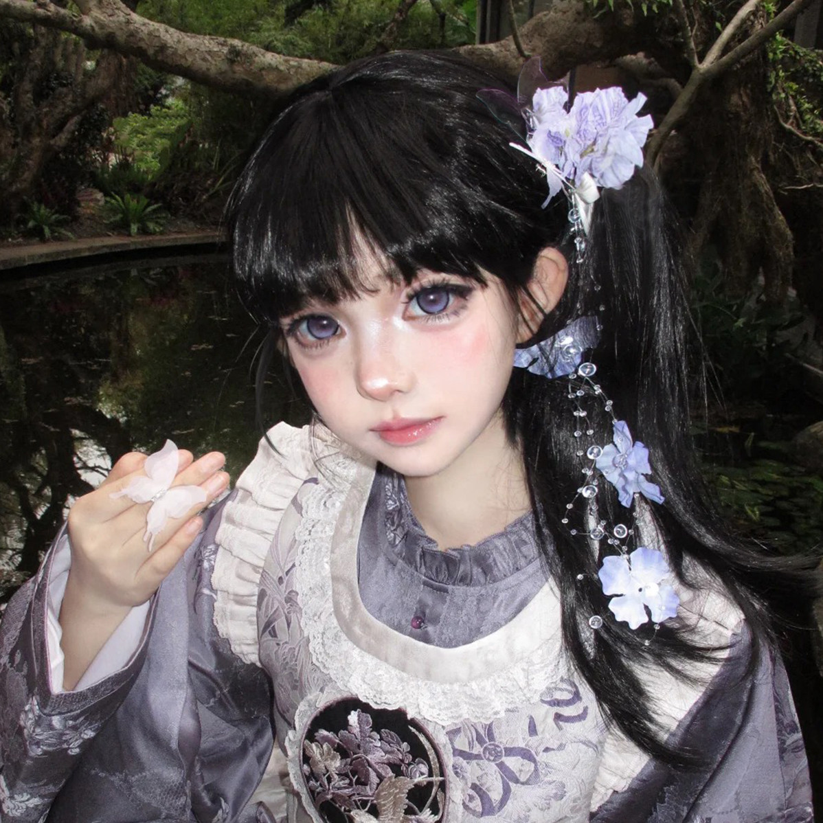 超仙紫色花朵流苏发夹女图片