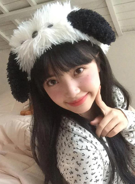 可爱腮红小狗耳朵毛绒发箍女