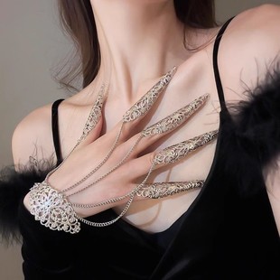 异域风镂空指套戒指轻奢高级感万圣节装饰独特夸张手链连指护甲套