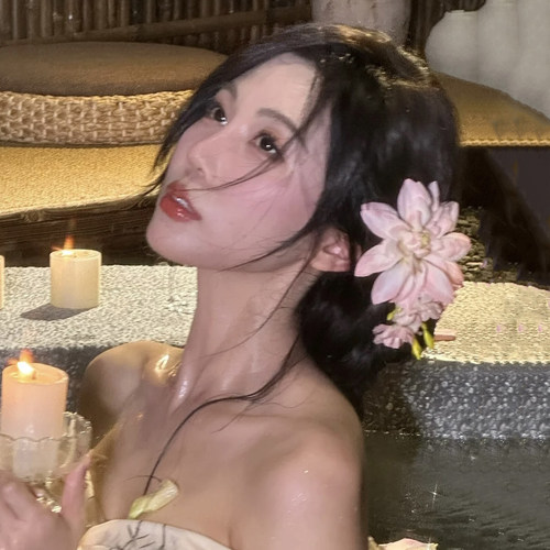新中式氛围感粉色牡丹花朵发夹女