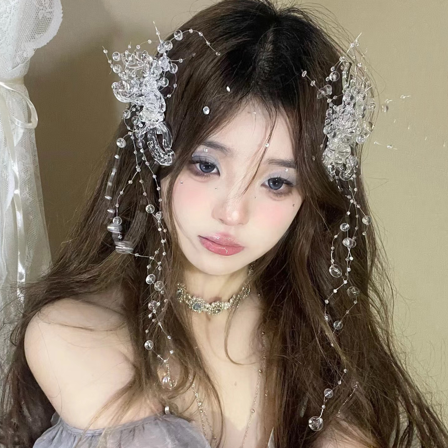 超仙公主水晶串珠流苏发夹