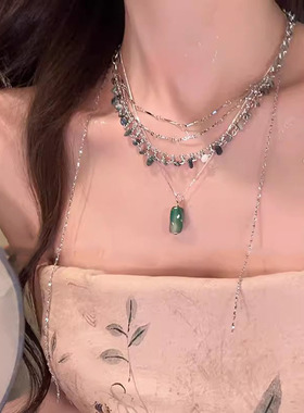 新中式多层流苏绿色串珠项链女