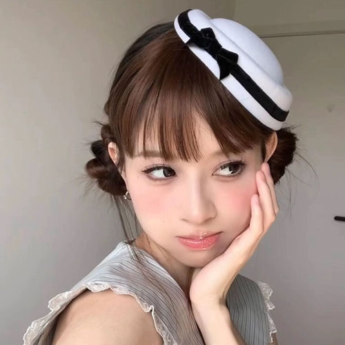 蝴蝶结小礼帽女水手帽头饰法式赫本英伦海军风少女jk圆顶贝雷帽子