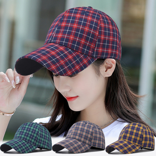 英伦帽子格子硬顶棒球帽女2026年新款春秋方格休闲街头圆顶鸭舌帽