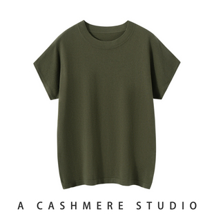 百搭超柔通勤风半袖 女半高领气质打底衫 T恤 桑蚕丝羊绒针织衫 新款