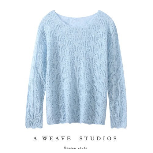 25新款软糯镂空宽松女款羊绒衫