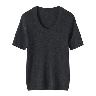 精纺薄款100细羊毛短袖针织打底衫女修身显瘦毛衣T恤五分袖内搭潮