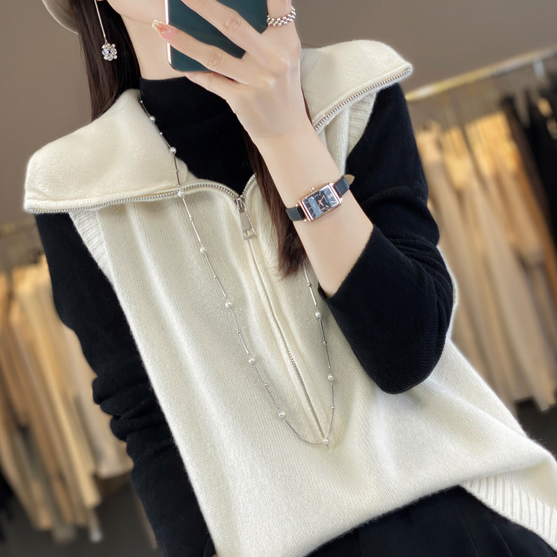 无袖叠穿百搭羊毛针织马甲坎肩