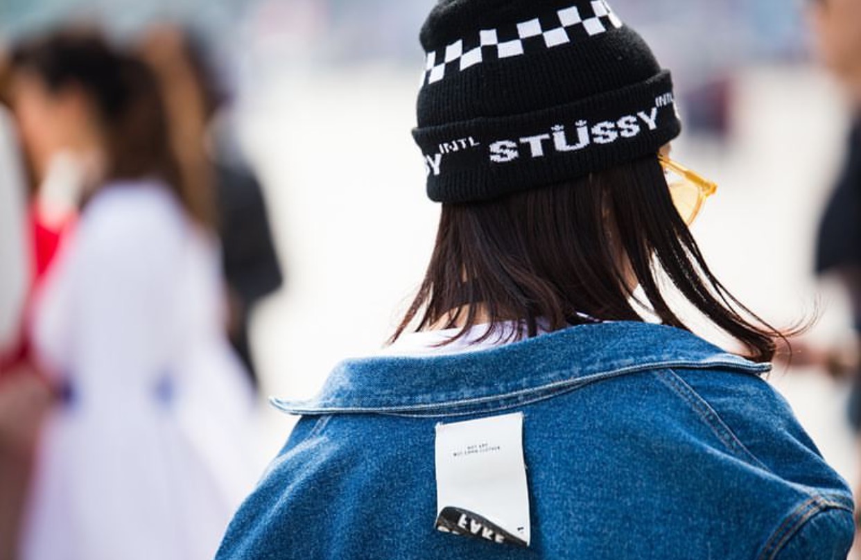 stussy黑白格子针织帽