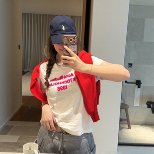 打底衫 T恤女2026Ss限定新款 上衣ins 1966字母印花植绒短袖 网红同款