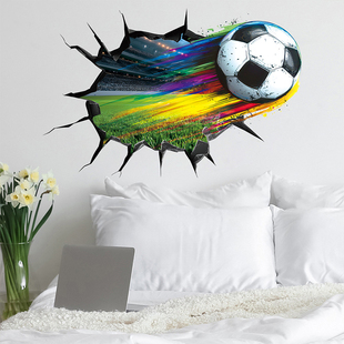 足球赛文化墙贴画3d特效仿真贴纸客厅房间墙面装 饰墙壁纸画自粘贴