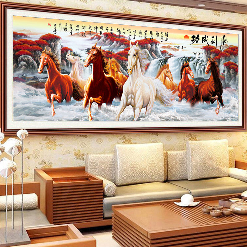 2023新款钻石画满钻八骏图客厅正品马到成功八匹马八马骏图十字绣
