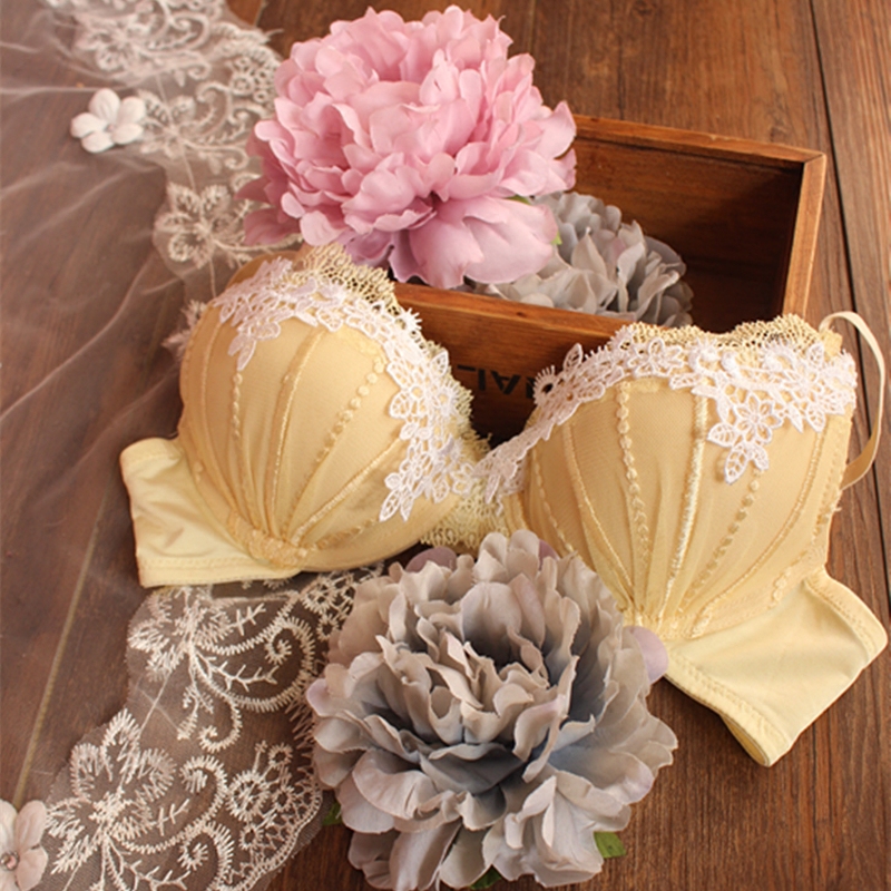 女士内衣有钢圈棉聚拢甜美柠檬黄