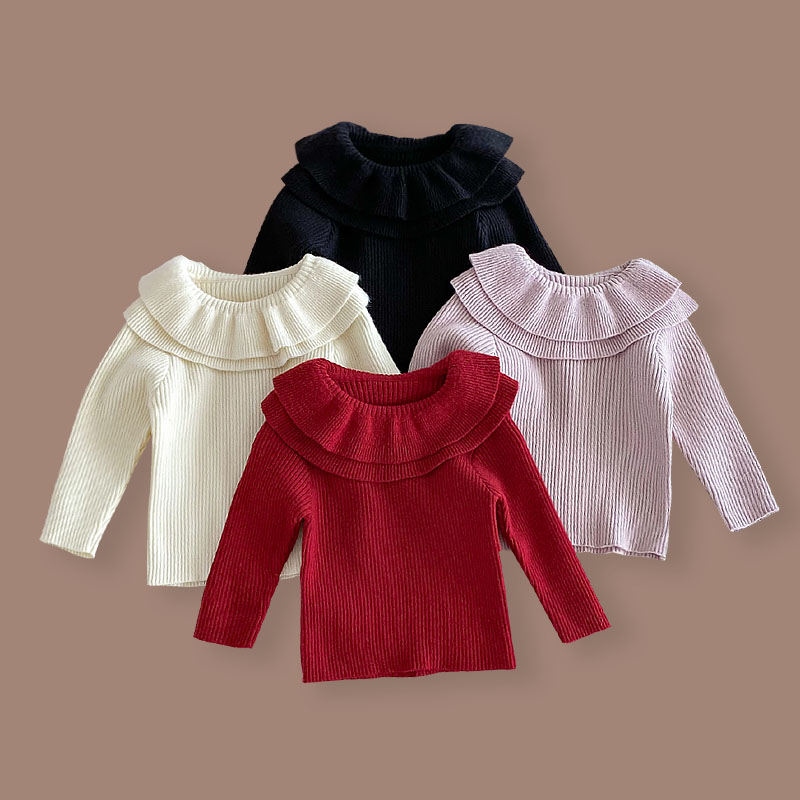 婴儿保暖打底针织衫秋冬女宝宝加厚娃娃领打底衫上衣女童内搭毛衣