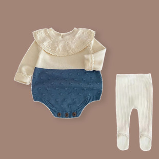 婴儿衣服春秋装女宝针织包屁衣荷叶领公主哈衣满月百日宴周岁爬服