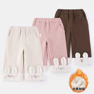 女童秋冬裤子加厚宝宝免子休闲直筒保暖裤儿童冬季灯心绒长裤外穿