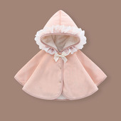 婴儿斗篷秋冬装 加绒加厚女宝宝公主防风披风新生儿童外出披肩礼服