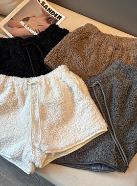 暖冬小羊羔   毛茸茸小短裤女高腰百搭显瘦加厚外穿打底休闲靴裤