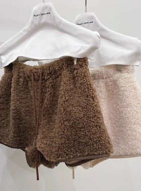 韩系羊羔毛短裤女秋冬季高腰百搭显瘦冬款外穿黑色阔腿靴裤女2025