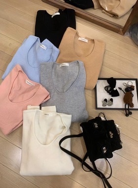 bee漂亮的羊毛打底衫！韩国东大门气质u领100%羊毛针织毛衣女2025